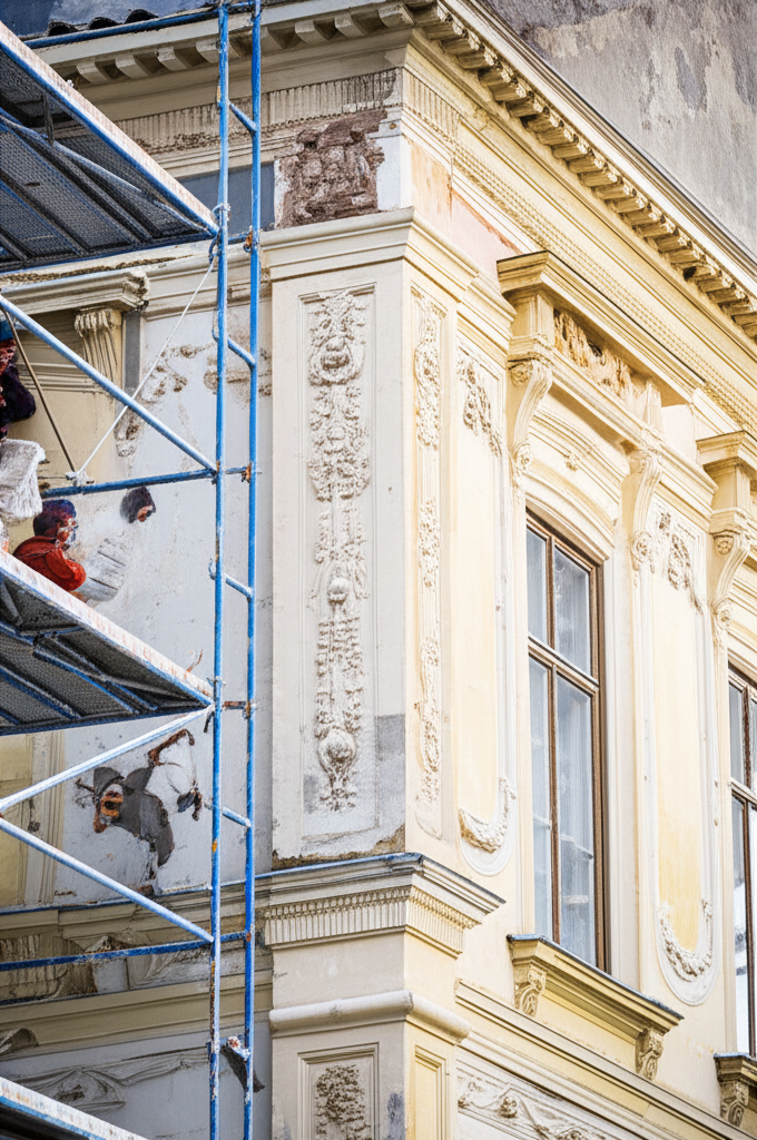 Historische Fassadensanierung mit Stuckelementen