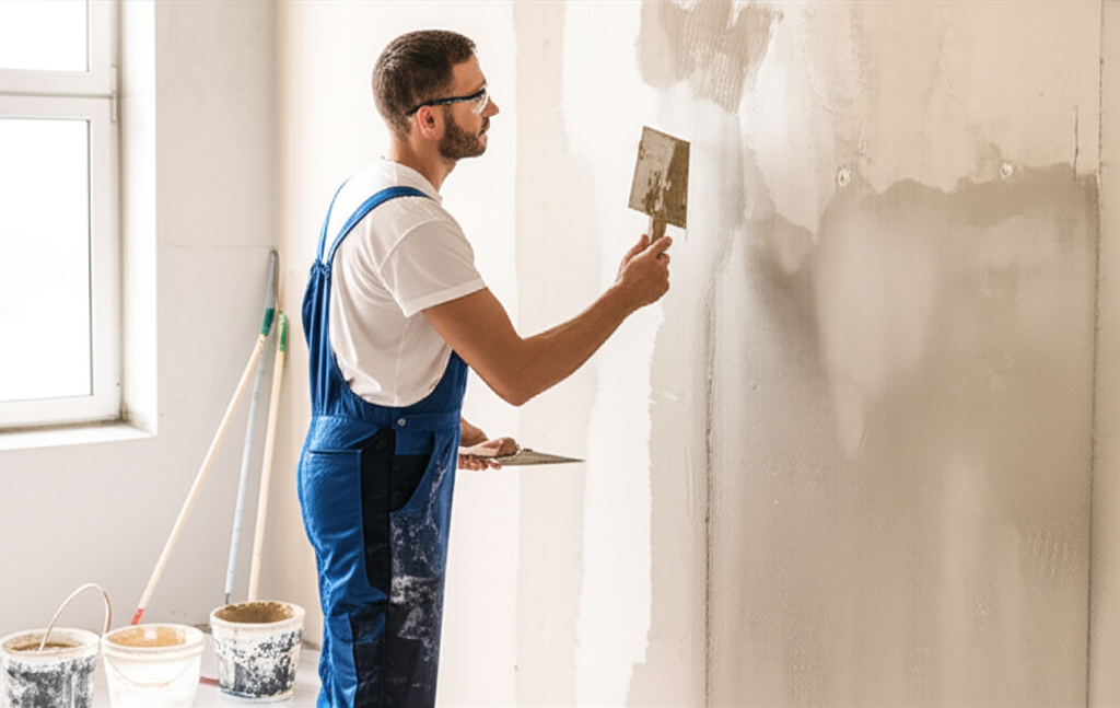 Handwerkliche Bearbeitung eines Fassadenputzes im Anschlussbereich
